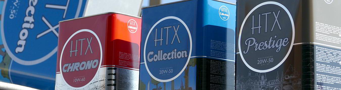 Motoröl Kanister Aufschrift HTX Chrono, HTX Collection und HTX Prestige
